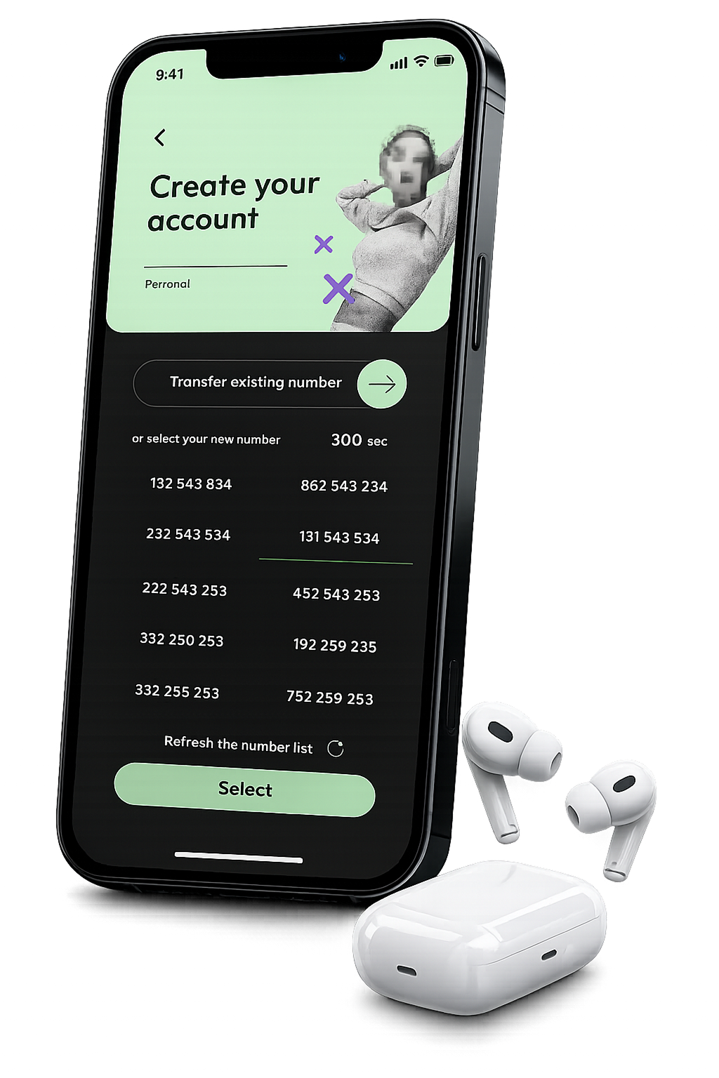 MVNO app — Create your account screen